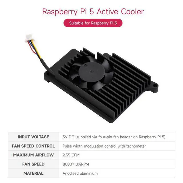 Alt view image 3 of 7 - Active Cooler Fan, Compatible with 5, Aluminium Heatsink, with Thermal Pads