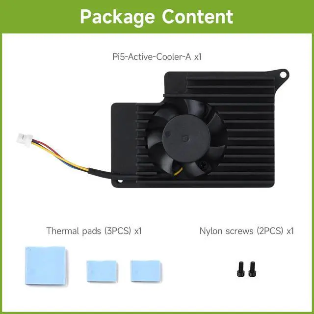 Alt view image 2 of 7 - Active Cooler Fan, Compatible with 5, Aluminium Heatsink, with Thermal Pads