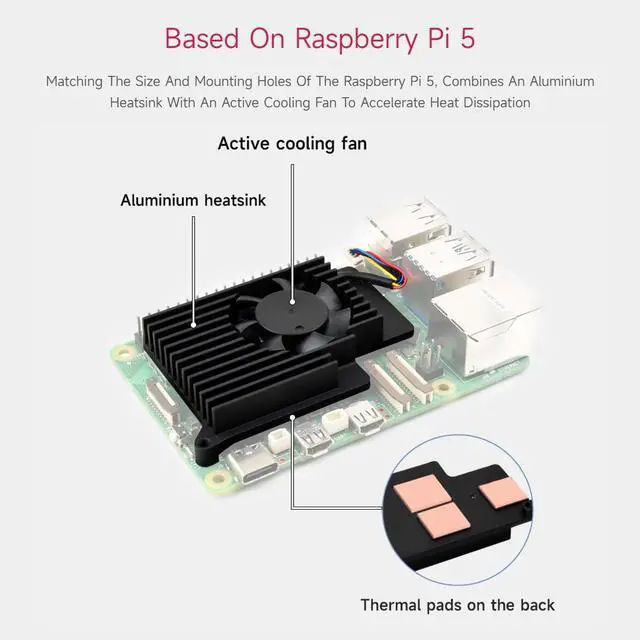Alt view image 4 of 7 - Active Cooler Fan, Compatible with 5, Aluminium Heatsink, with Thermal Pads