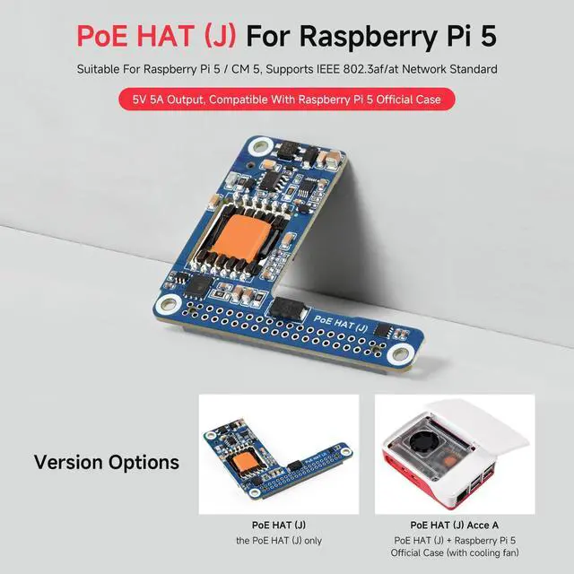 Alt view image 3 of 6 - Power Over Ethernet HAT (J), Compatible with 5/CM 5, 5V/5A Output, Stable, Isolated Switched-Mode Power Supply, Providing Network and Power Supply in One Cable, Board Only