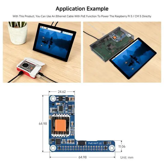 Alt view image 6 of 6 - Power Over Ethernet HAT (J), Compatible with 5/CM 5, 5V/5A Output, Stable, Isolated Switched-Mode Power Supply, Providing Network and Power Supply in One Cable, Board Only