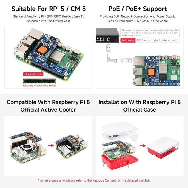 Alt view image 5 of 6 - Power Over Ethernet HAT (J), Compatible with 5/CM 5, 5V/5A Output, Stable, Isolated Switched-Mode Power Supply, Providing Network and Power Supply in One Cable, Board Only