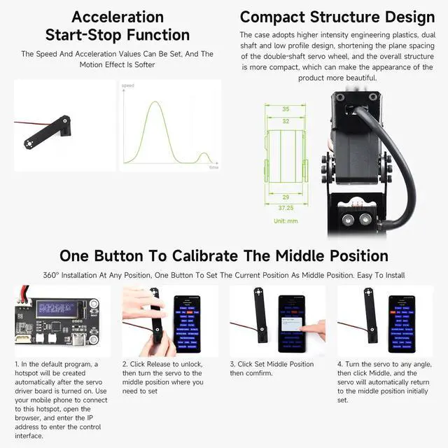 Alt view image 5 of 7 - ST3215 Series Serial Bus Servo, High Precision and Torque, with Programmable 360 Degrees Magnetic Encoder, Two-Way Feedback, Servo/Motor Mode Switchable, 19.5kg.cm@7.4V Torque