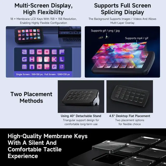Alt view image 4 of 7 - SK18 Multi-Functional AI Voice Control Panel, Onboard 18 × Membrane LCD Macro Keys, Supports Linux + QMK Dual-System Architecture and AIDA64