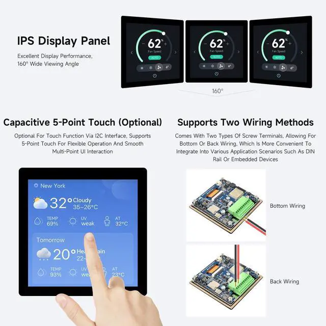 Alt view image 5 of 7 - ESP32-S3 4inch Display Development Board, 480×480, 32-Bit LX7 Dual-Core Processor, Up to 240MHz Frequency, Supports WiFi & Bluetooth, with Onboard Antenna