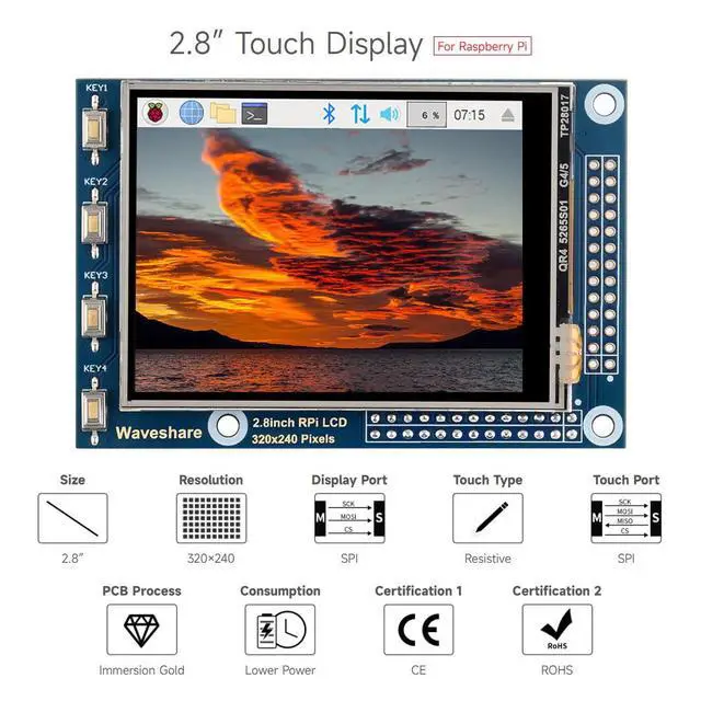 Alt view image 3 of 7 - 2.8inch Resistive Touch Screen TFT LCD, Compatible with 5/4B/3B/Zero/Zero W/Zero 2W/Pico/Pico W/Pico WH, 320x240 Resolution