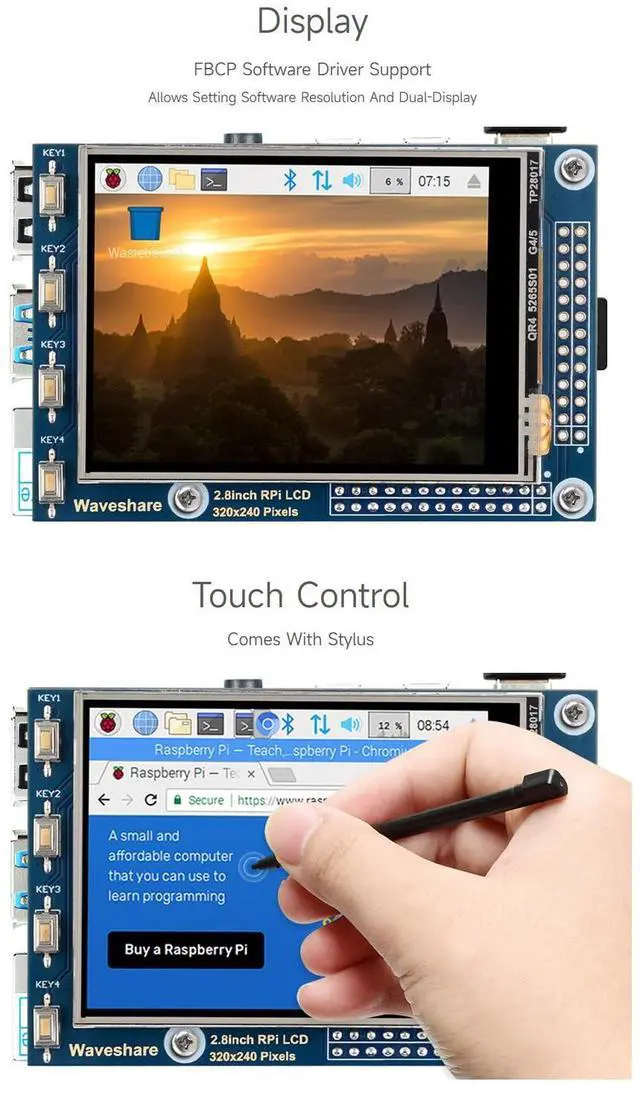 Alt view image 5 of 7 - 2.8inch Resistive Touch Screen TFT LCD, Compatible with 5/4B/3B/Zero/Zero W/Zero 2W/Pico/Pico W/Pico WH, 320x240 Resolution