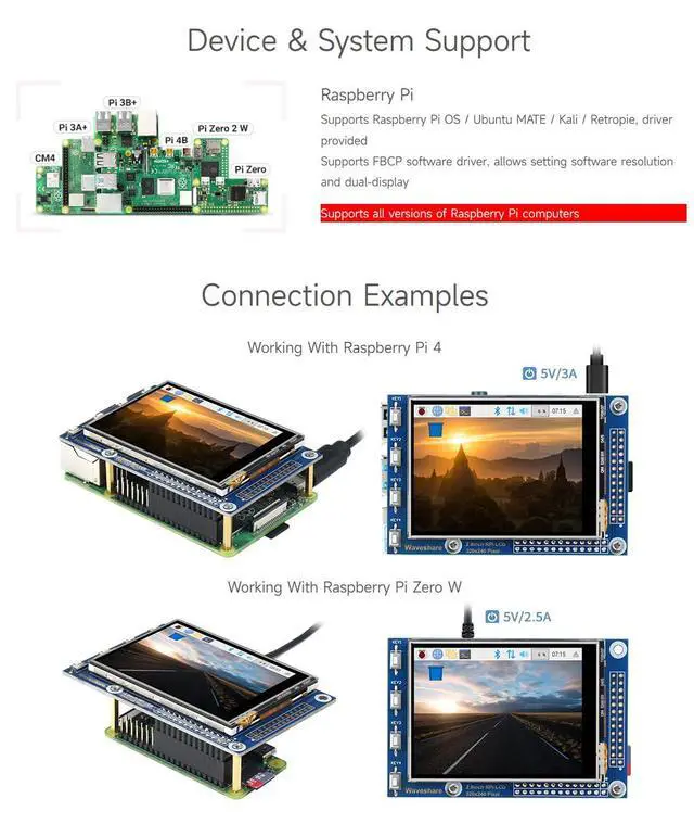 Alt view image 4 of 7 - 2.8inch Resistive Touch Screen TFT LCD, Compatible with 5/4B/3B/Zero/Zero W/Zero 2W/Pico/Pico W/Pico WH, 320x240 Resolution