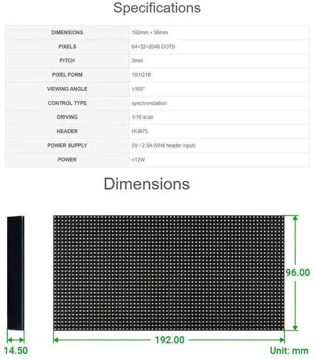 Alt view image 7 of 7 - RGB Full-Color LED Matrix Panel 64×32 Pixels Adjustable Brightness Compatible with 5/4B/3B/Zero/Zero W/Zero 2W/Pico/Pico W/Pico WH ESP32
