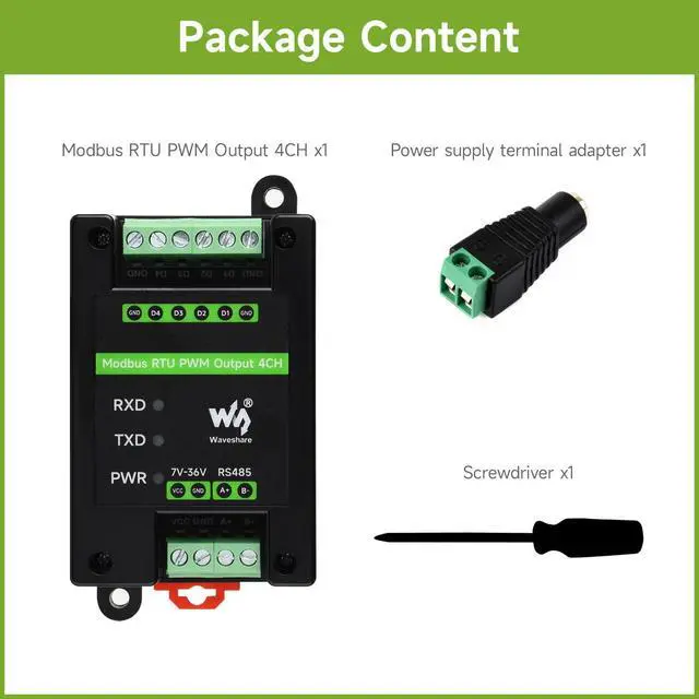 Alt view image 2 of 6 - Industrial 4-Ch PWM Output Module, Modbus RTU Protocol, Isolated RS485 Interface, Adjustable Frequency and Duty Cycle, with Various Isolation and Protection Circuits