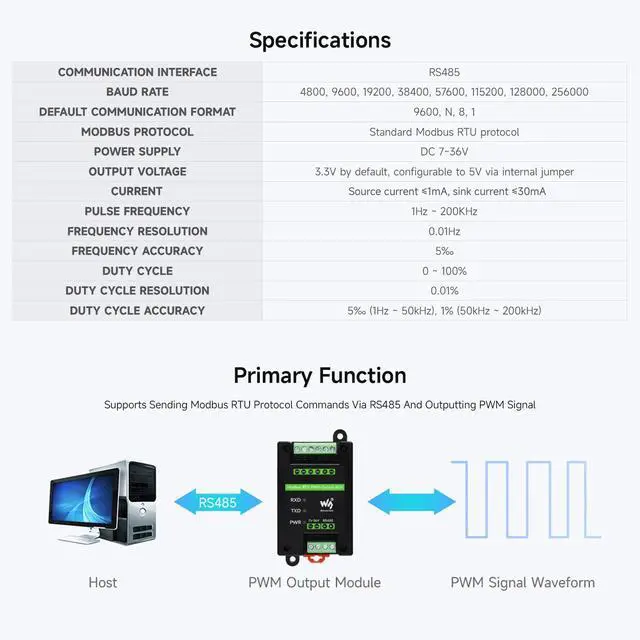 Alt view image 4 of 6 - Industrial 4-Ch PWM Output Module, Modbus RTU Protocol, Isolated RS485 Interface, Adjustable Frequency and Duty Cycle, with Various Isolation and Protection Circuits