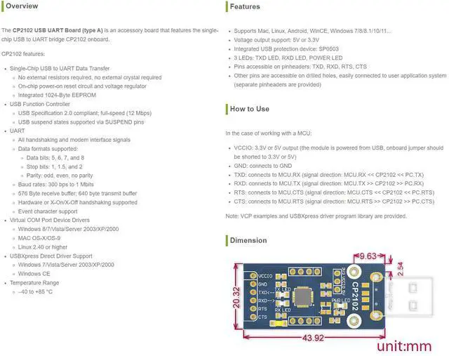 Alt view image 6 of 6 - USB UART Board (Type A) Single-Chip USB to UART Data Transfer Convertor Module Development Board Supports Mac, Linux, Android, Wince, Windows 7/8/8.1/10/11...
