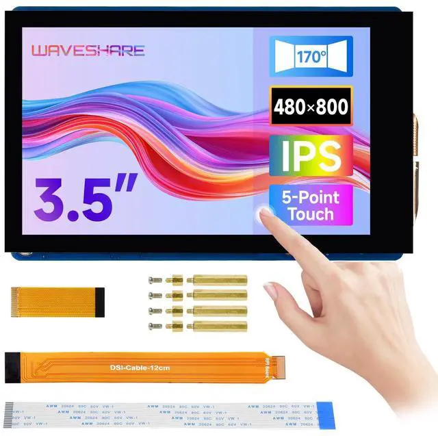 Main image of 3.5inch DSI Capacitive Touch Display, 5-Point Touch, 480 × 800 Pixels, IPS Display Panel, Supports Series Boards