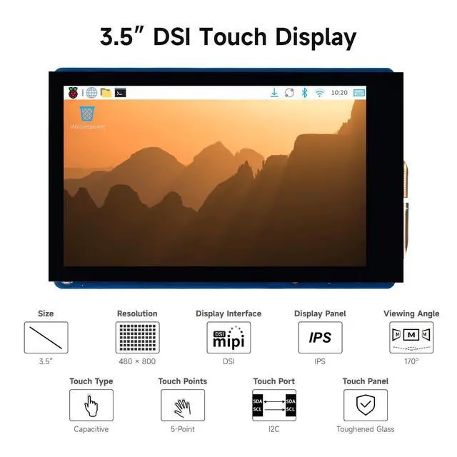 Alt view image 3 of 6 - 3.5inch DSI Capacitive Touch Display, 5-Point Touch, 480 × 800 Pixels, IPS Display Panel, Supports Series Boards