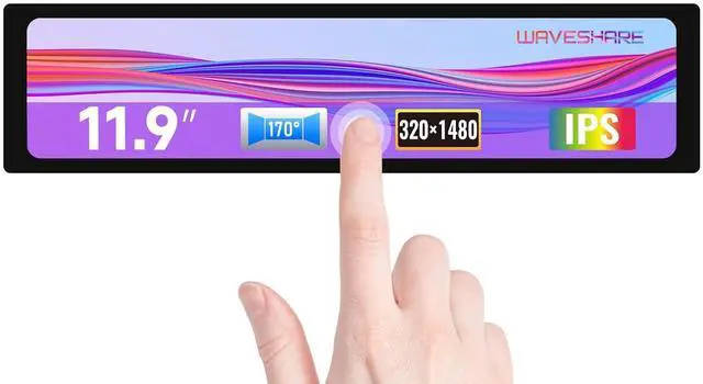 Main image of 11.9inch Capacitive Touch Screen LCD Compatible with 5/4B/3B+/3A+/2B/B+/A+/Zero/Zero W/WH/Zero 2W CM3+/4 320×1480 Resolution HDMI IPS Supports Jetson Nano/Windows