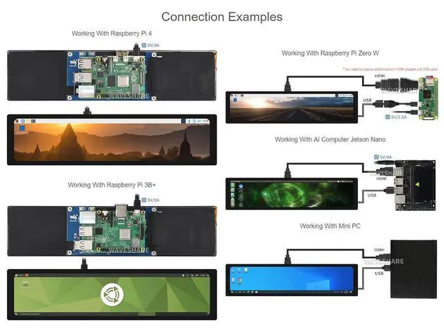 Alt view image 4 of 7 - 11.9inch Capacitive Touch Screen LCD Compatible with 5/4B/3B+/3A+/2B/B+/A+/Zero/Zero W/WH/Zero 2W CM3+/4 320×1480 Resolution HDMI IPS Supports Jetson Nano/Windows