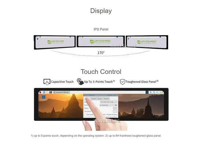 Alt view image 5 of 7 - 11.9inch Capacitive Touch Screen LCD Compatible with 5/4B/3B+/3A+/2B/B+/A+/Zero/Zero W/WH/Zero 2W CM3+/4 320×1480 Resolution HDMI IPS Supports Jetson Nano/Windows