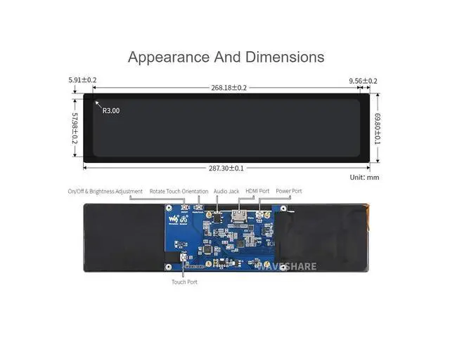 Alt view image 6 of 7 - 11.9inch Capacitive Touch Screen LCD Compatible with 5/4B/3B+/3A+/2B/B+/A+/Zero/Zero W/WH/Zero 2W CM3+/4 320×1480 Resolution HDMI IPS Supports Jetson Nano/Windows