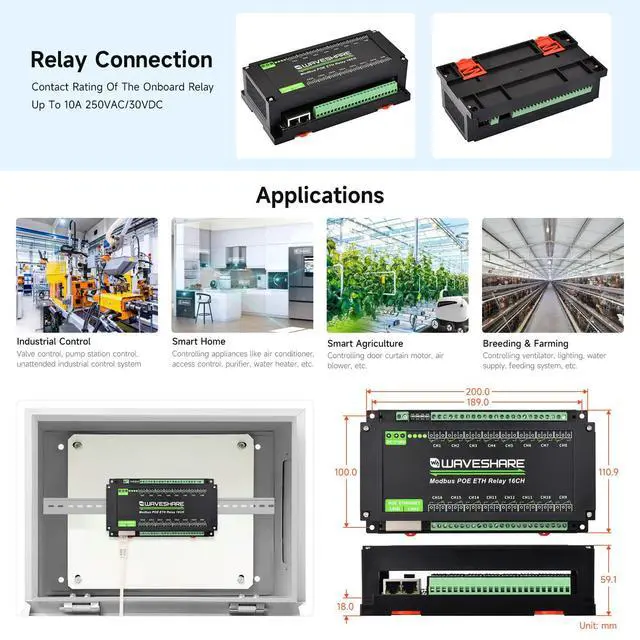Alt view image 7 of 7 - 16-Ch Ethernet Module, Modbus RTU/TCP, Ethernet Communication, Support PoE, Various Isolation & Protection Circuits, Industrial Rail-Mount