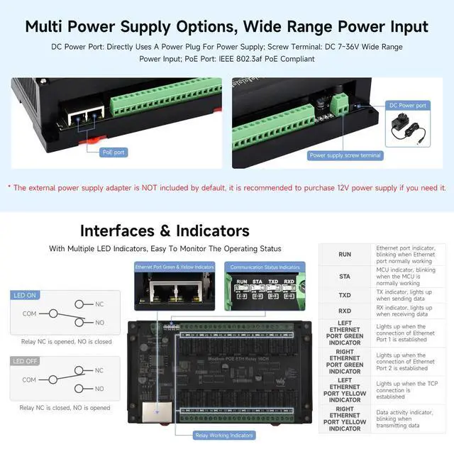 Alt view image 5 of 7 - 16-Ch Ethernet Module, Modbus RTU/TCP, Ethernet Communication, Support PoE, Various Isolation & Protection Circuits, Industrial Rail-Mount