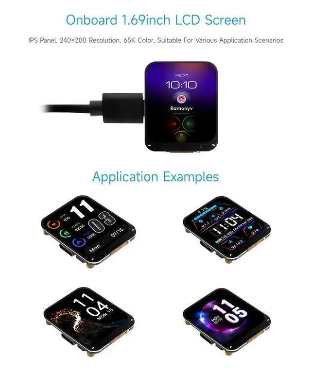 Alt view image 5 of 7 - ESP32-S3 1.69inch Display Development Board, 32-Bit 240MHz LX7 Dual-Core Processor, 240×280, Supports Wi-Fi/BLT, Accelerometer and Gyroscope Sensor, Micro LCD Display with ESP32-S3