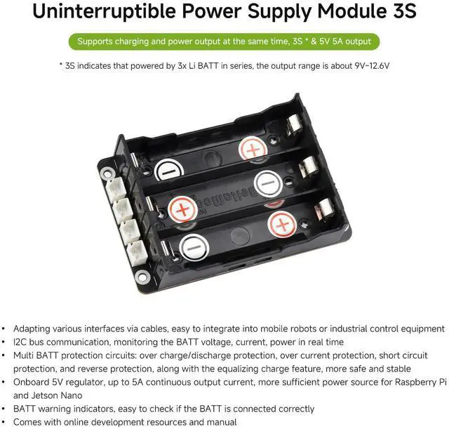 Alt view image 3 of 7 - Uninterruptible Power Supply (UPS) Module, Supports Charging and Power Output at the Same Time, 3S & 5V 5A Output, Compatible with Board