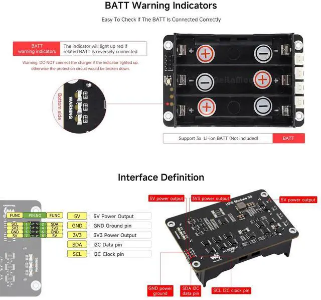 Alt view image 7 of 7 - Uninterruptible Power Supply (UPS) Module, Supports Charging and Power Output at the Same Time, 3S & 5V 5A Output, Compatible with Board