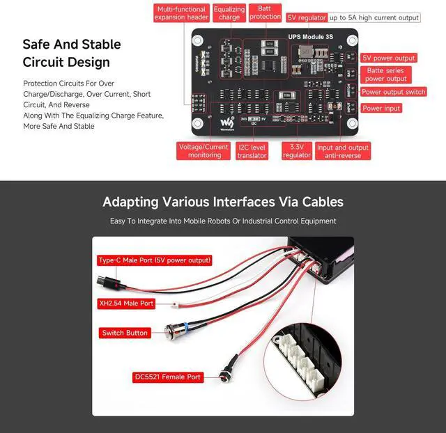 Alt view image 6 of 7 - Uninterruptible Power Supply (UPS) Module, Supports Charging and Power Output at the Same Time, 3S & 5V 5A Output, Compatible with Board