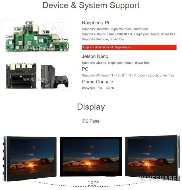 Alt view image 4 of 7 - 4.3inch Capacitive Touch Screen LCD Compatible with 5/4B/3B+/3A+/2B/B+/A+/Zero/Zero W/WH/Zero 2W CM3+/4 800×480 Resolution HDMI IPS Supports Jetson Nano/Windows