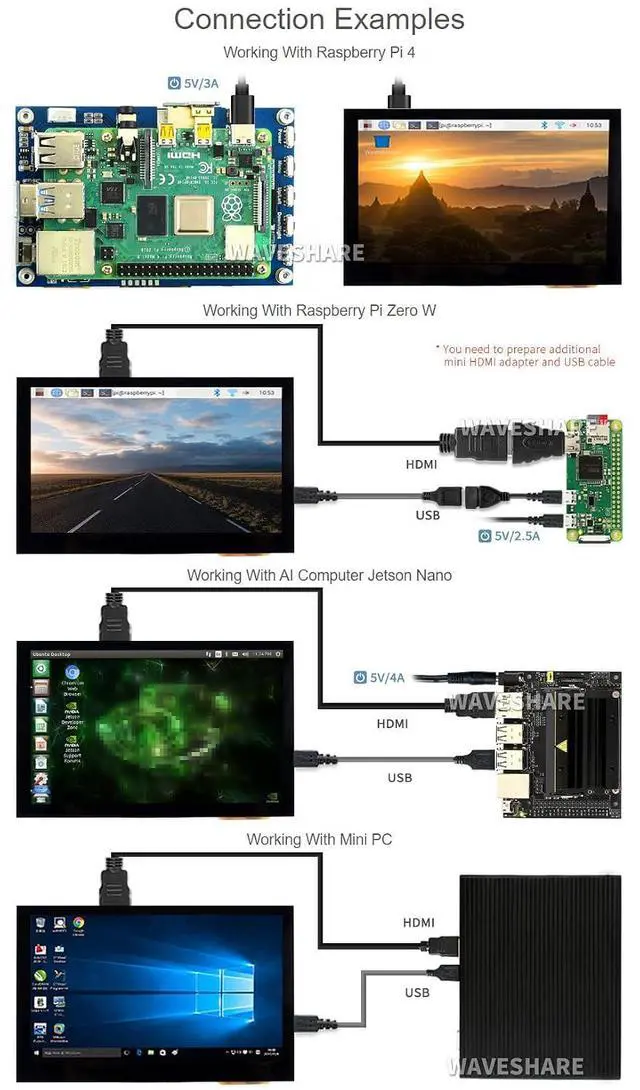 Alt view image 5 of 7 - 4.3inch Capacitive Touch Screen LCD Compatible with 5/4B/3B+/3A+/2B/B+/A+/Zero/Zero W/WH/Zero 2W CM3+/4 800×480 Resolution HDMI IPS Supports Jetson Nano/Windows