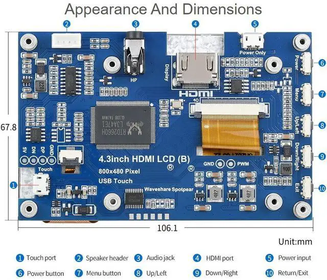 Alt view image 7 of 7 - 4.3inch Capacitive Touch Screen LCD Compatible with 5/4B/3B+/3A+/2B/B+/A+/Zero/Zero W/WH/Zero 2W CM3+/4 800×480 Resolution HDMI IPS Supports Jetson Nano/Windows