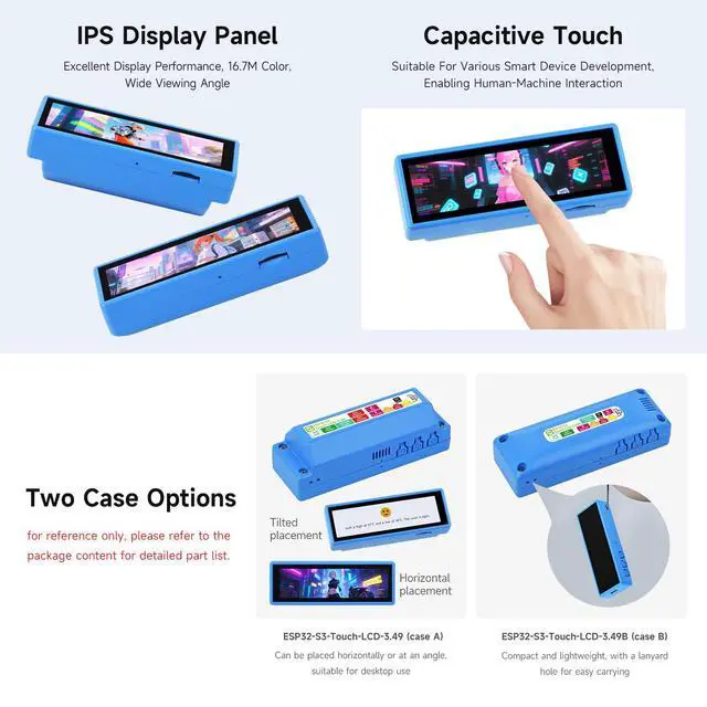 Alt view image 5 of 7 - ESP32-S3 Development Board with 3.49inch IPS Touch Display, 172×640, Dual-Core ESP32-S3R8 Processor, Type B Case for Outdoor Use, Battery Not Included