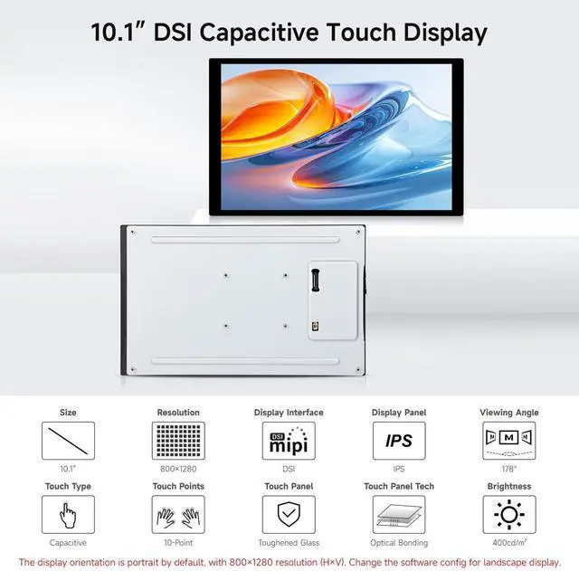 Alt view image 3 of 7 - 10.1inch DSI Capacitive Touch Display, Comaptible with 5/4B/3B, 800×1280, IPS Panell, 10-Point Touch