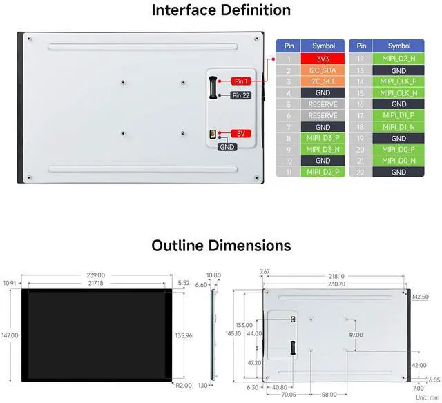 Alt view image 7 of 7 - 10.1inch DSI Capacitive Touch Display, Comaptible with 5/4B/3B, 800×1280, IPS Panell, 10-Point Touch