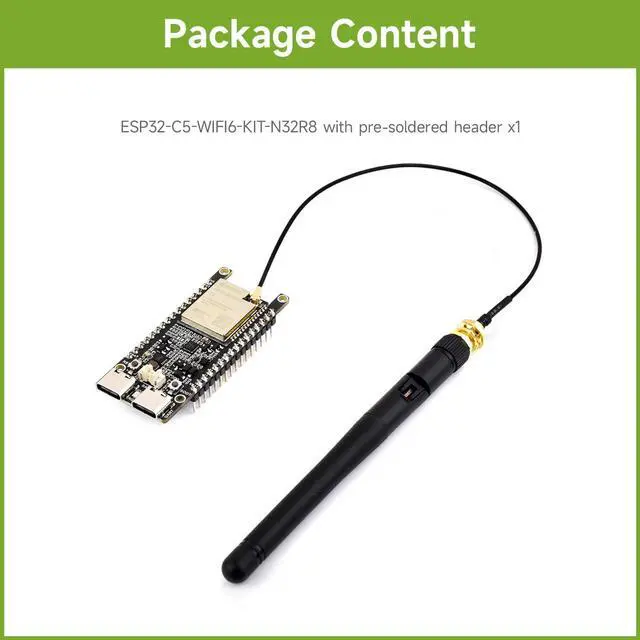 Alt view image 2 of 7 - ESP32-C5 Dual-Band Wi-Fi 6 Dev Board, 240MHz RISC-V, ESP32-C5-WROOM-1 Series Module, Multi-Protocol RISC-V MCU, 32MB Flash and 8MB PSRAM, with External Dual-Band Wi-Fi, Pre-soldered Headers