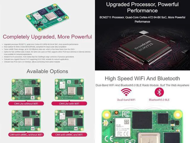 Alt view image 4 of 6 - Compute Module 4 The Power of 4 in A Compact Form Factor 8GB RAM 32GB eMMC Flash with WiFi