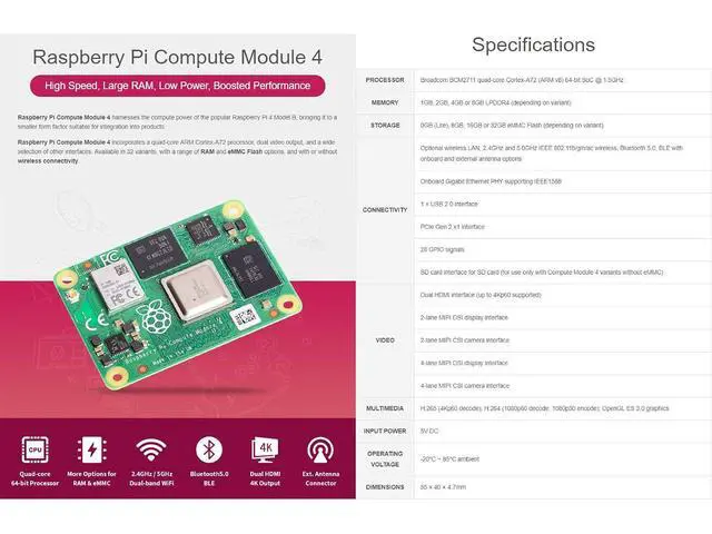 Alt view image 3 of 6 - Compute Module 4 The Power of 4 in A Compact Form Factor 8GB RAM 32GB eMMC Flash with WiFi