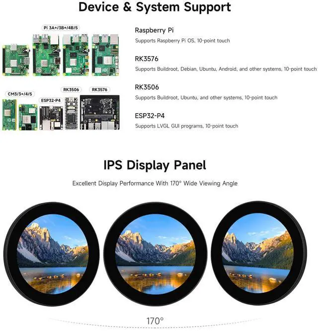 Alt view image 5 of 7 - 3.4inch DSI Round Capacitive Touch Display, 800 × 800 Resolution, IPS Display Panel, 10-Point Touch