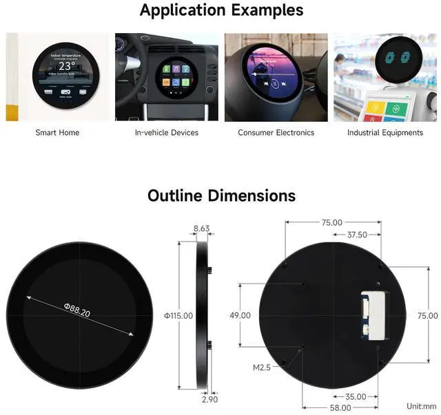 Alt view image 7 of 7 - 4inch DSI Round Capacitive Touch Display, Compatible with , RK3576, RK3506 and ESP32-P4 720 × 720, IPS Display Panel, 10-Point Touch, 170° Wide Viewing Angle
