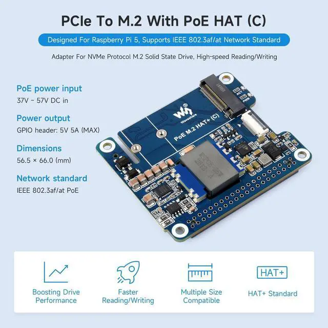 Alt view image 3 of 7 - PCIe to M.2 Adapter with PoE Function (C), Compatible with 5, Supports NVMe Protocol M.2 Solid State Drive, High-Speed Reading/Writing