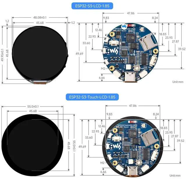 Alt view image 7 of 7 - ESP32-S3 1.85inch Round Display Development Board 360×360, 32-Bit LX7 Dual-Core Processor, Up to 240MHz Frequency, Supports Wi-Fi & BLE 5, Accelerometer and Gyroscope Sensor, Without Touch