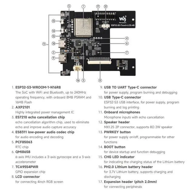 Alt view image 7 of 7 - ESP32-S3 Smart 86 Box Development Board, Support 2.4GHz Wi-Fi & Bluetooth BLE 5, Onboard 4inch 480 × 480 Pixel Touch Display, 5-Point Touch, RGB Interface