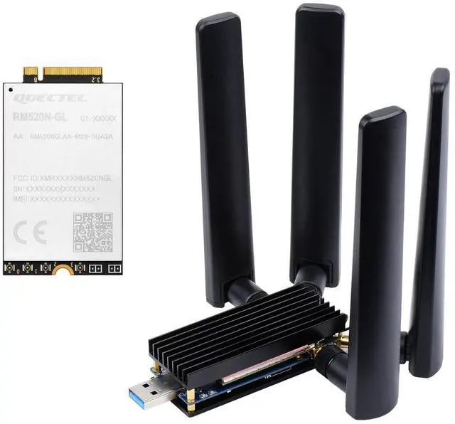 Main image of RM520N-GL 5G DONGLE Module, Quad Antennas, USB3.1 Port, Aluminum Alloy Heatsink, M.2 Key B Interface, Options for 5G Module
