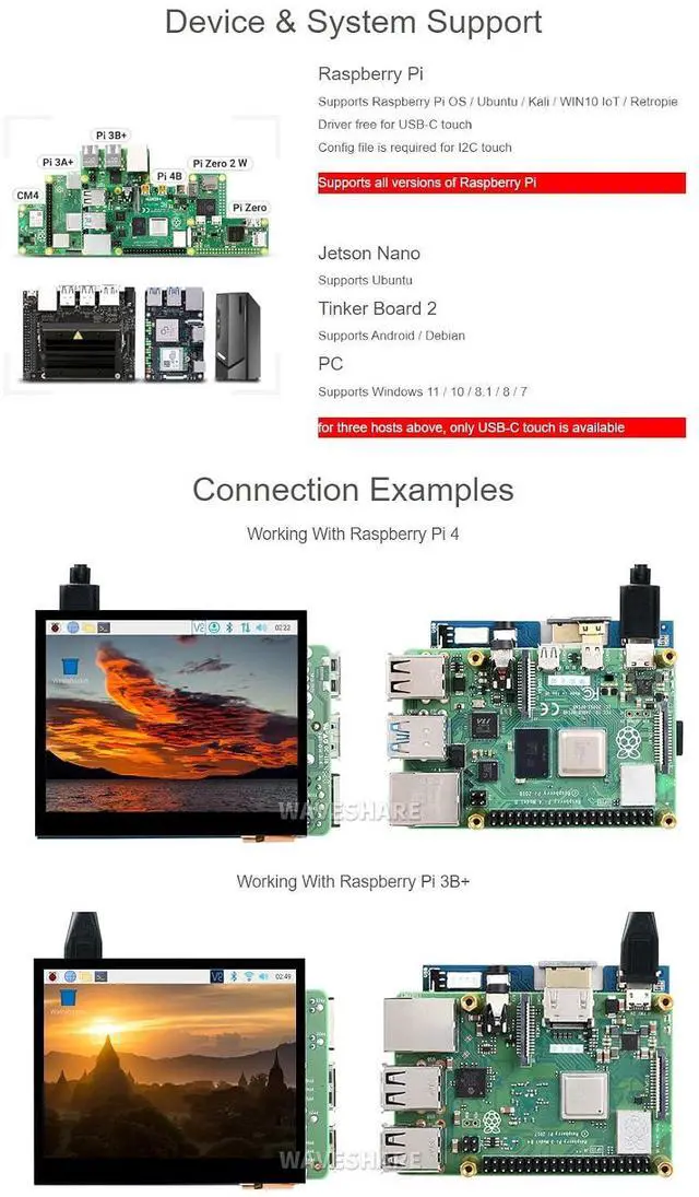 Alt view image 4 of 7 - 3.5inch HDMI LCD, Compatible with 5/4B/3B/Zero/Zero W/Zero 2W/Pico/Pico W/Pico WH, Capacitive Touch IPS LCD Display, 640×480, Audio Jack