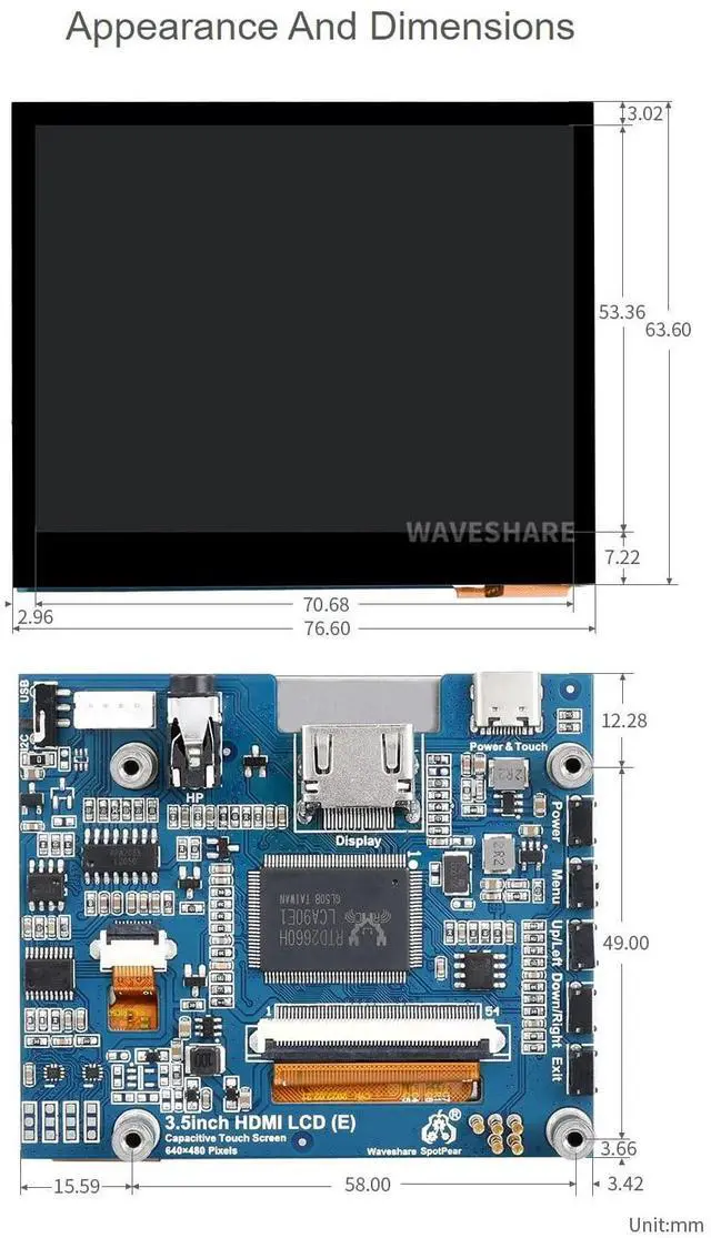 Alt view image 7 of 7 - 3.5inch HDMI LCD, Compatible with 5/4B/3B/Zero/Zero W/Zero 2W/Pico/Pico W/Pico WH, Capacitive Touch IPS LCD Display, 640×480, Audio Jack