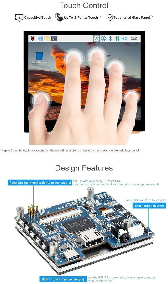 Alt view image 6 of 7 - 3.5inch HDMI LCD, Compatible with 5/4B/3B/Zero/Zero W/Zero 2W/Pico/Pico W/Pico WH, Capacitive Touch IPS LCD Display, 640×480, Audio Jack