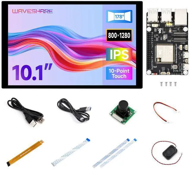 Main image of ESP32-P4 High-Performance Dev Board, ESP32-P4 & ESP32-C6, Supports Wi-Fi 6 & Bluetooth 5/BLE, Comes with 10inch DSI LCD, RPi Camera (B) & Accessories (11 Items)