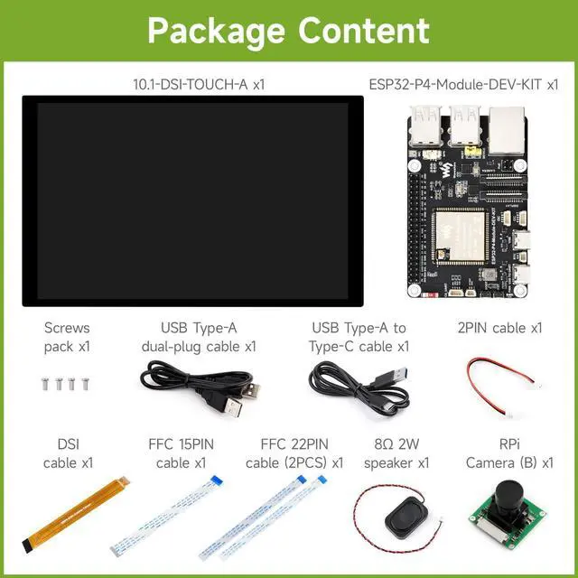 Alt view image 2 of 7 - ESP32-P4 High-Performance Dev Board, ESP32-P4 & ESP32-C6, Supports Wi-Fi 6 & Bluetooth 5/BLE, Comes with 10inch DSI LCD, RPi Camera (B) & Accessories (11 Items)