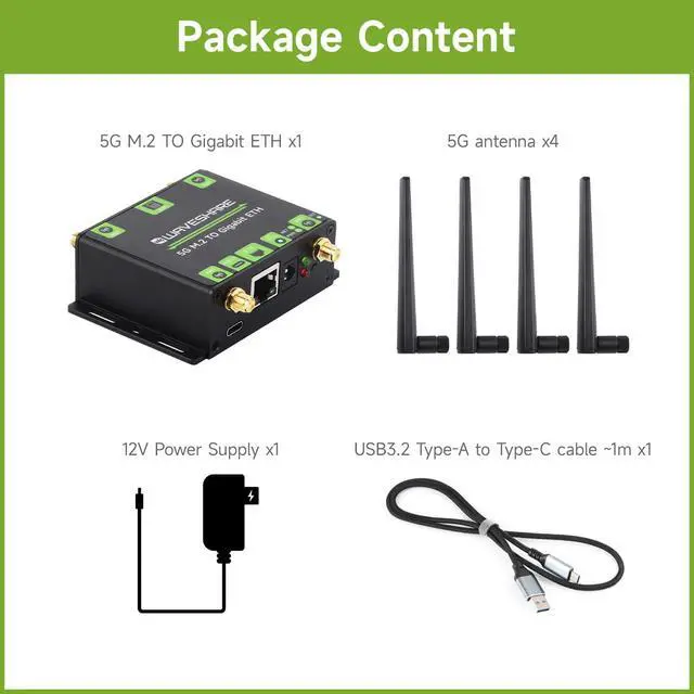 Alt view image 2 of 7 - 5G M.2 to Gigabit Ethernet Converter, 5G M.2 to USB3.1, Aluminum Alloy Case, Wall-Mount Support, Quad Antennas, Onboard M.2 Key B Interface, USB3.1 Port