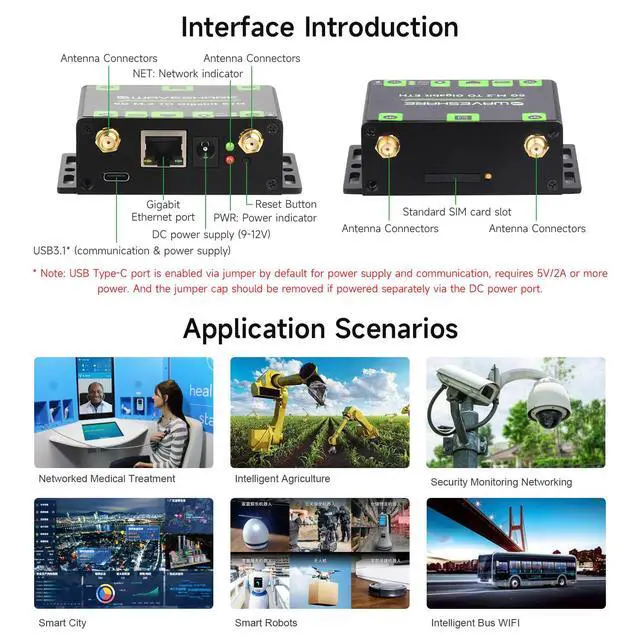 Alt view image 7 of 7 - 5G M.2 to Gigabit Ethernet Converter, 5G M.2 to USB3.1, Aluminum Alloy Case, Wall-Mount Support, Quad Antennas, Onboard M.2 Key B Interface, USB3.1 Port